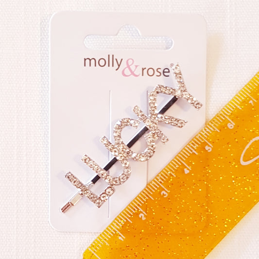 Molly & Rose - Hårklemme 1 stk. - Diamant/Krystal ord - LUCKY