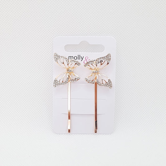 Molly & Rose - Hårklemme 2 stk. - Sommerfugle m. krystalpynt