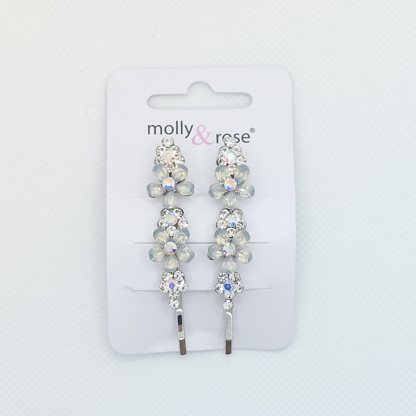 Molly & Rose - Hårklemmer 2 stk. - Perle Resin Blomster m. krystal pynt