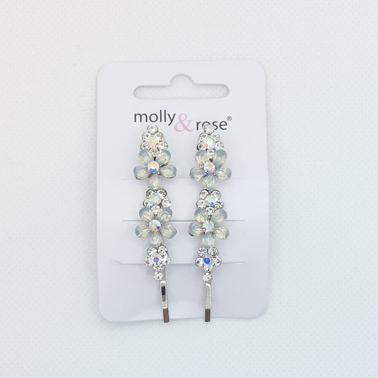 Molly & Rose - Hårklemmer 2 stk. - Perle Resin Blomster m. krystal pynt