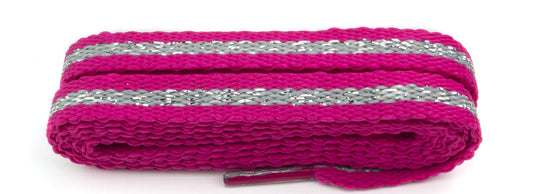 Snørebånd - Hot Pink med Sølv Glitter Stribe - Flad - 114 cm