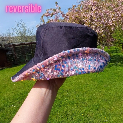 Bucket Hat med Pailletter - reversible (Onesize)