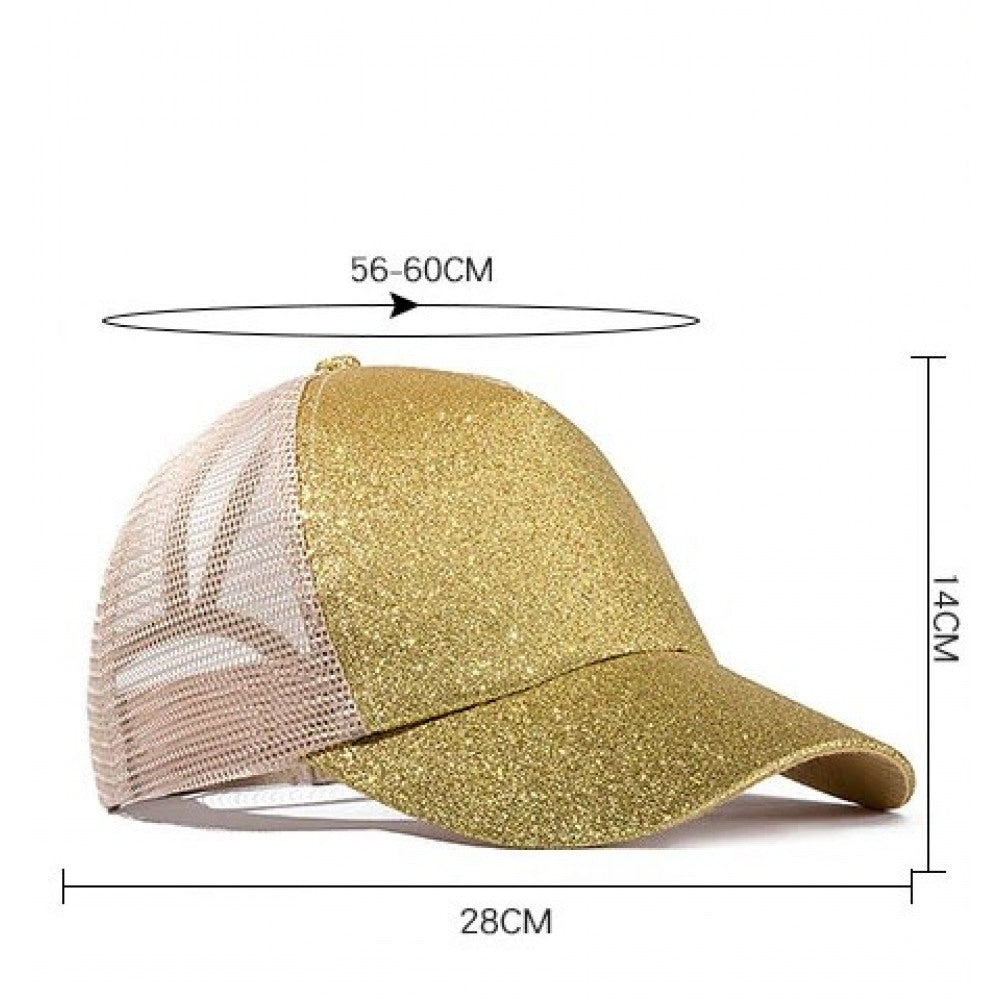 Ponytail Cap - Brown glitter w. brown net