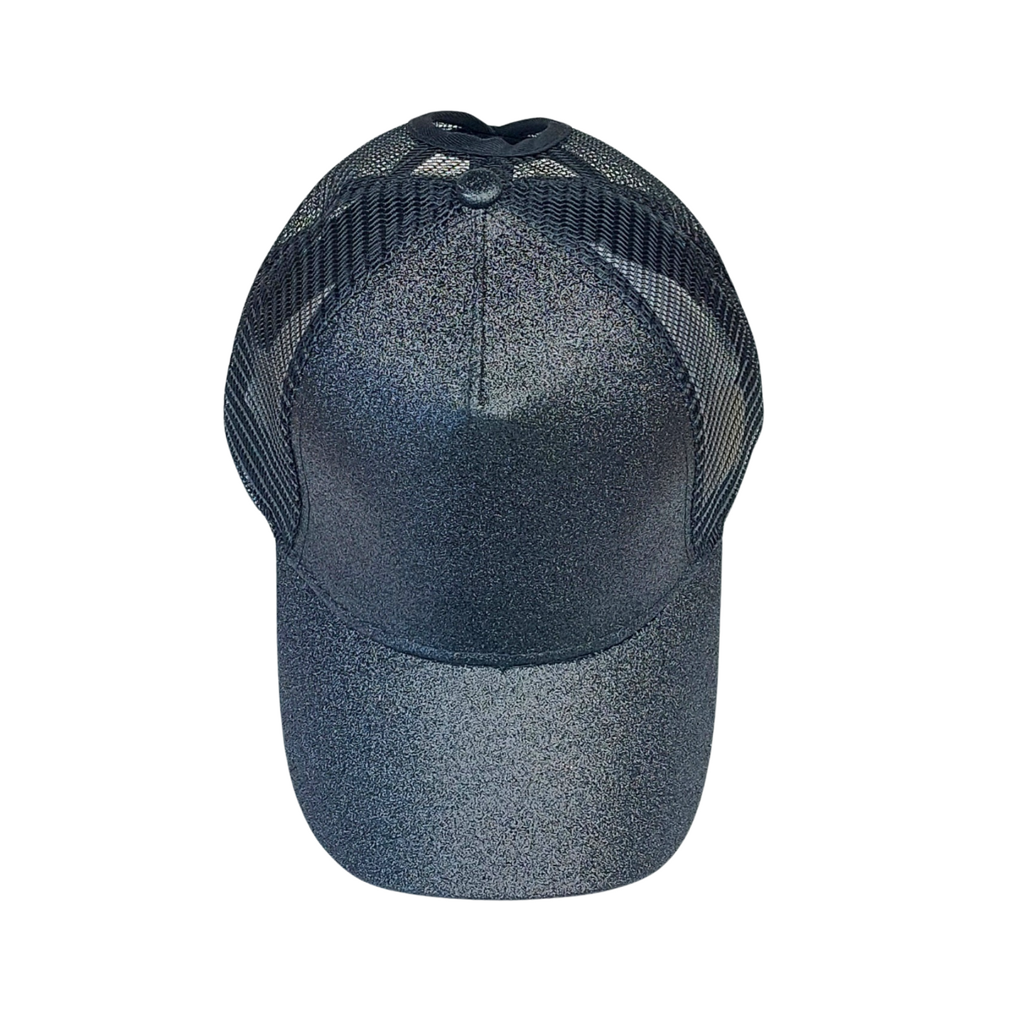 Ponytail Cap - Black glitter w. black net