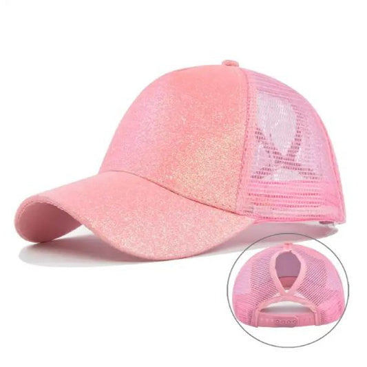 Ponytail Cap - Brocade Pink m. pink net