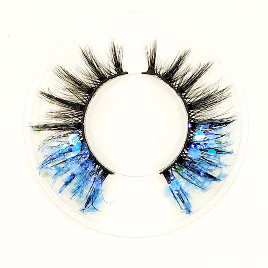 Ocean Martini øjenvipper - 8mm - Luksuriøse m. Blå & Grøn glimmer (reusable 25x)