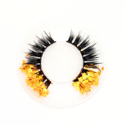 Spicy Mimosa øjenvipper - 8mm - Luksuriøse m. Orange glimmer (reusable 25x)