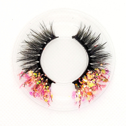 Peach Bellini øjenvipper - 8mm - Luksuriøse m. Pink & Fersken glimmer (reusable 25x)