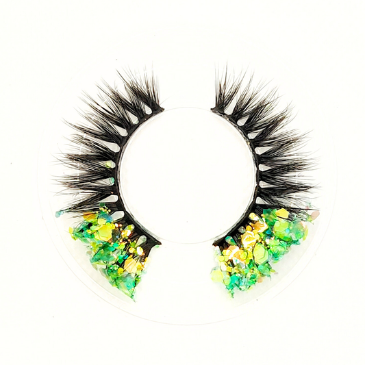 Gold Mojito øjenvipper - 8mm - Luksuriøse m. Grøn & Guld glimmer (reusable 25x)