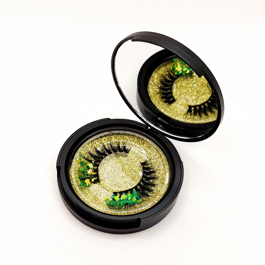 Gold Mojito øjenvipper - 8mm - Luksuriøse m. Grøn & Guld glimmer (reusable 25x)