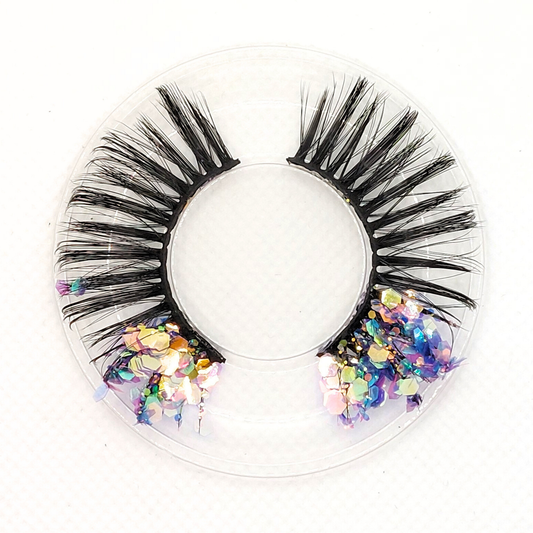 Galaxy Glow øjenvipper - 8mm - Luksuriøse m. Blå, Lilla & Pink glimmer (reusable 25x)