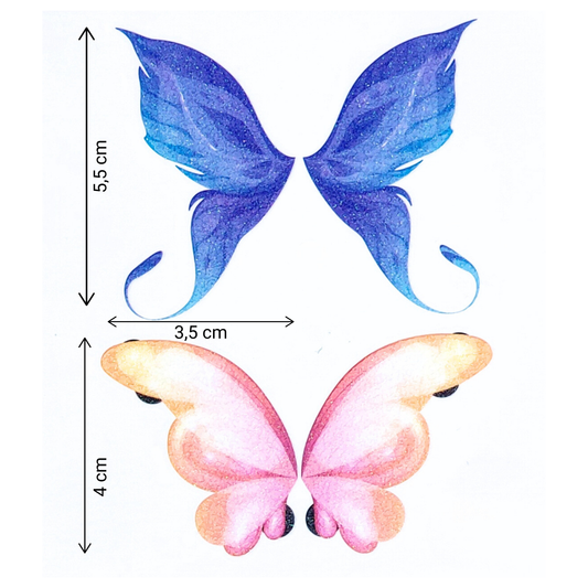 Tatovering - Butterflies #1 - Shimmer - Blå/Lilla/Pink- Metallisk