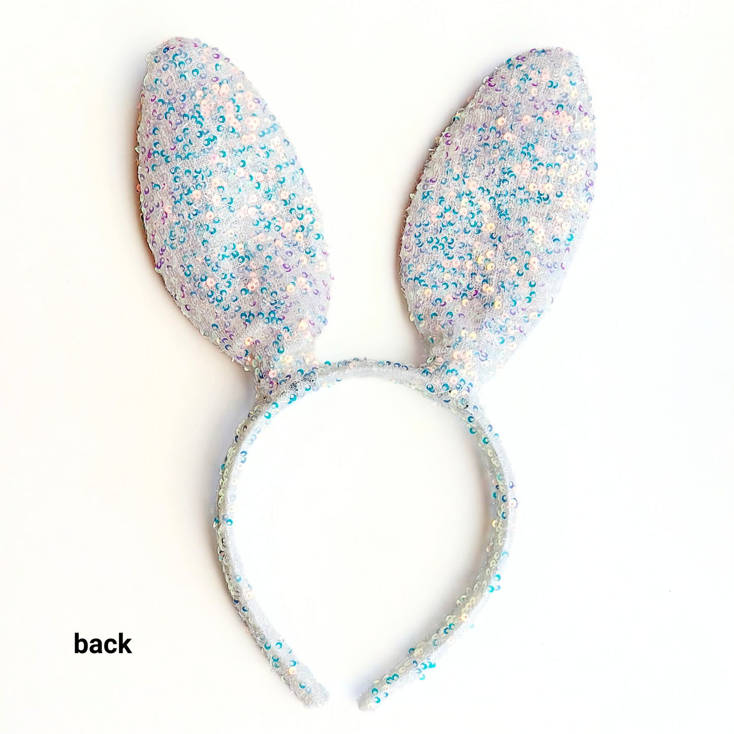 Hårbøjle - Kaninører - Hvid & Pink Pailletter