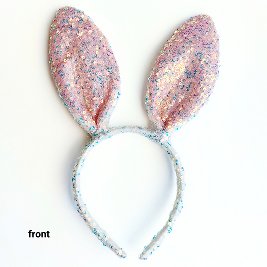 Aliceband - Bunny Ears - White & Pink Sequins