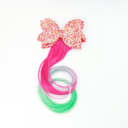 Hair extension 1 pc. - Glitter bows with long curly wig