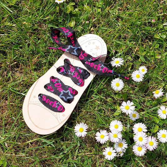 Snørebånd - Rock On - Sort & Hot Pink - Flad - 100 cm