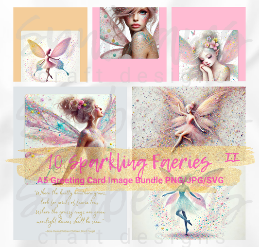 Clipart: 10 Sparkling Faeries II - A5 Greeting Card Image Bundle