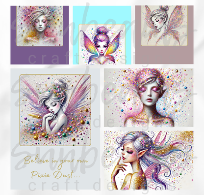 Clipart: 10 Sparkling Pixies - A5 Greeting Card Image Bundle