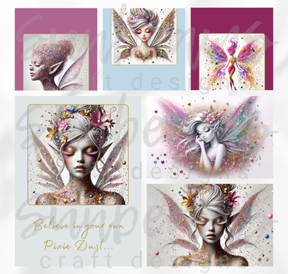 Clipart: 10 Sparkling Pixies II - A5 Greeting Card Image Bundle