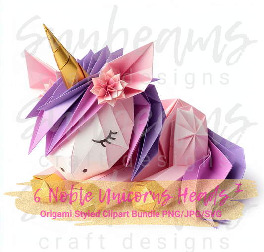 Clipart: 6 Sleepy Unicorns - Origami Styled Digital Image Bundle