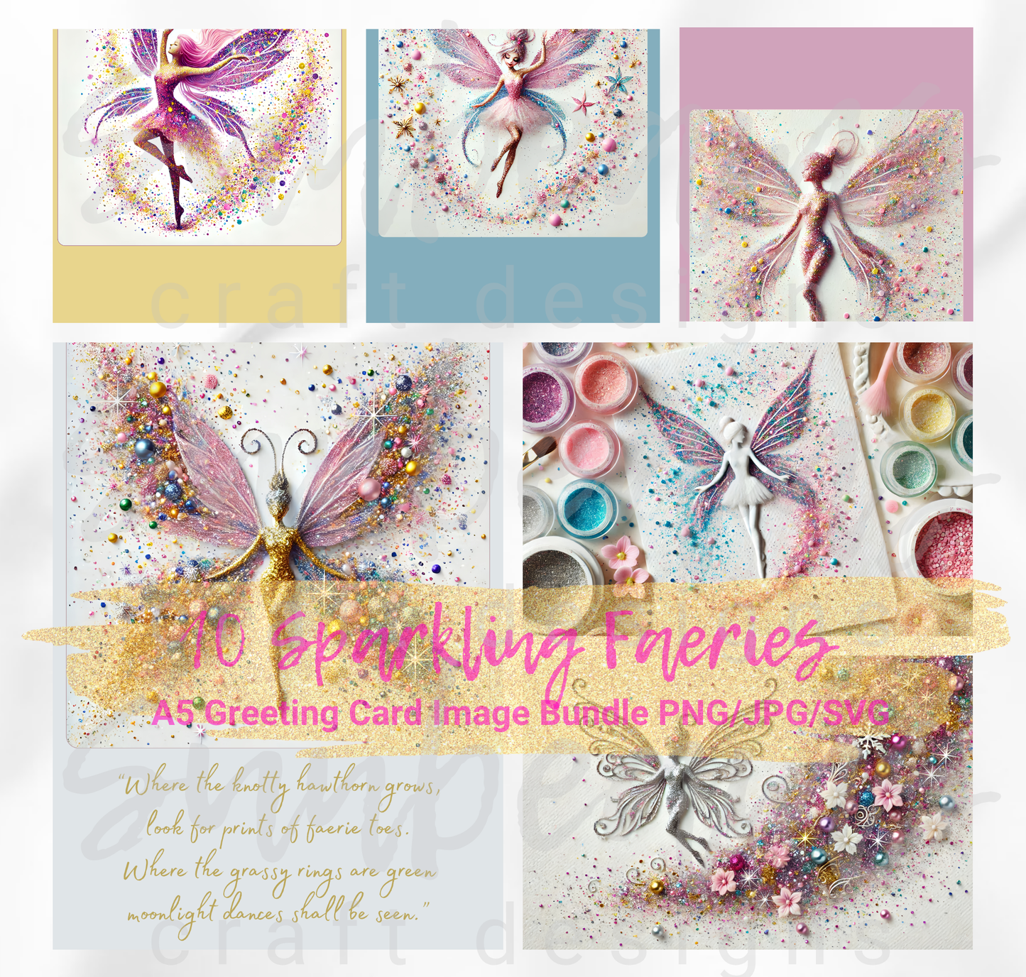 Clipart: 10 Sparkling Faeries - A5 Greeting Card Image Bundle
