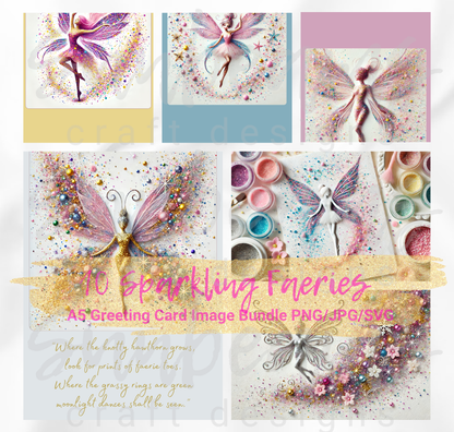 Clipart: 10 Sparkling Faeries - A5 Greeting Card Image Bundle