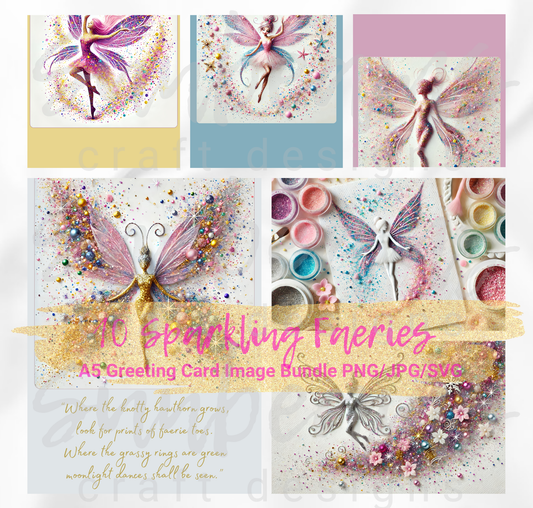 Clipart: 10 Sparkling Faeries - A5 Greeting Card Image Bundle