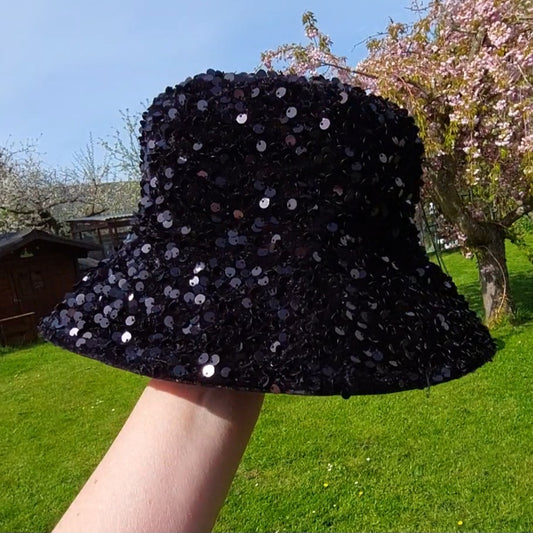 Bucket Hat med Pailletter - Sort reversible (Onesize)
