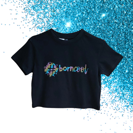 EUR 134/140 - Baby Tee - #borncool - Glitter: rainbow