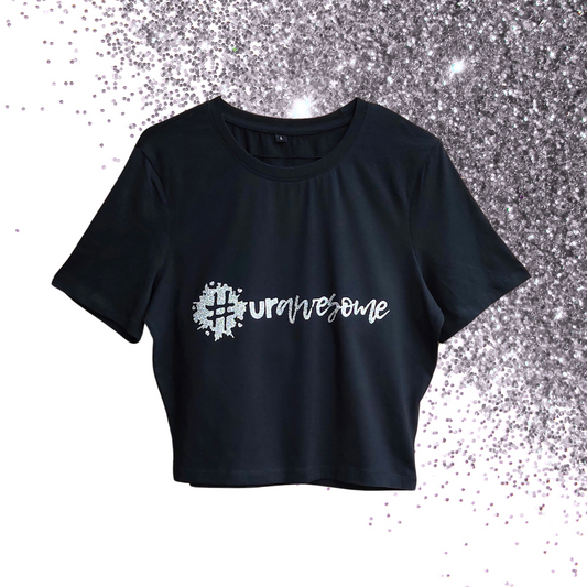 Large - Baby Tee - #urawesome - Glitter: silver