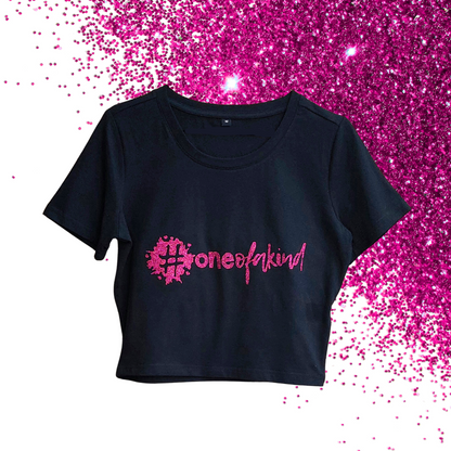 Medium - Baby Tee - #oneofakind - Glitter: hot pink