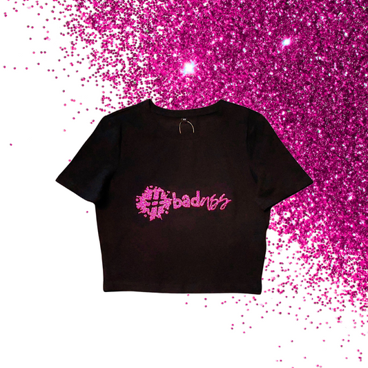 XSmall - Baby Tee - #badass - Glitter: hot pink