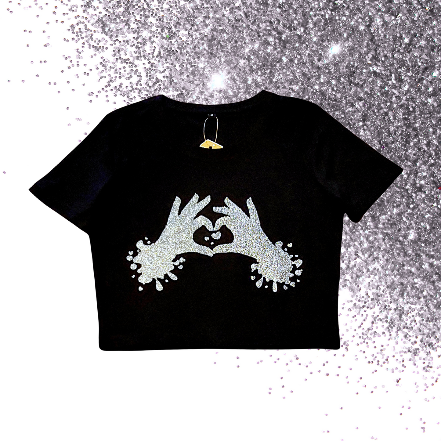 XSmall - Baby Tee - Heart hands - Glitter: silver