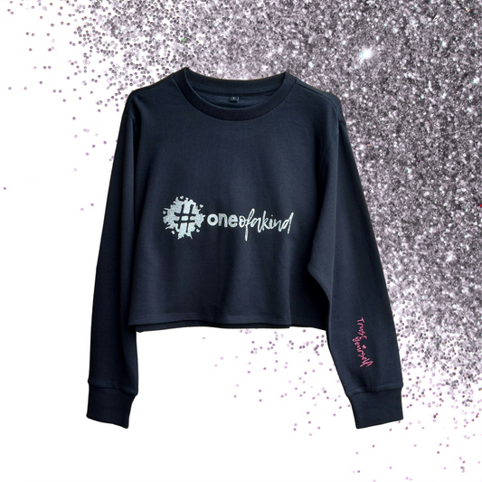 Large - Cropped sweat - #oneofakind - Glitter: silver