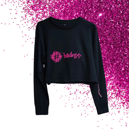 Medium - Cropped sweat - #badass - Glitter: hot pink