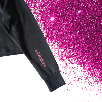 Small - Cropped sweat - #girlpower - Glitter: hot pink