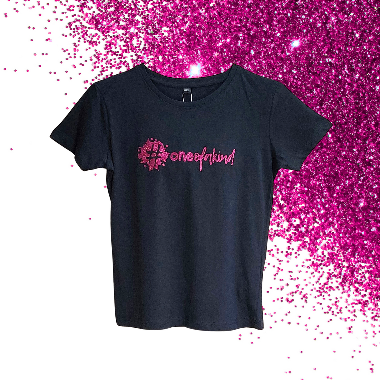 EUR 146/152 - Girls Tee - #oneofakind - Glitter: hot pink