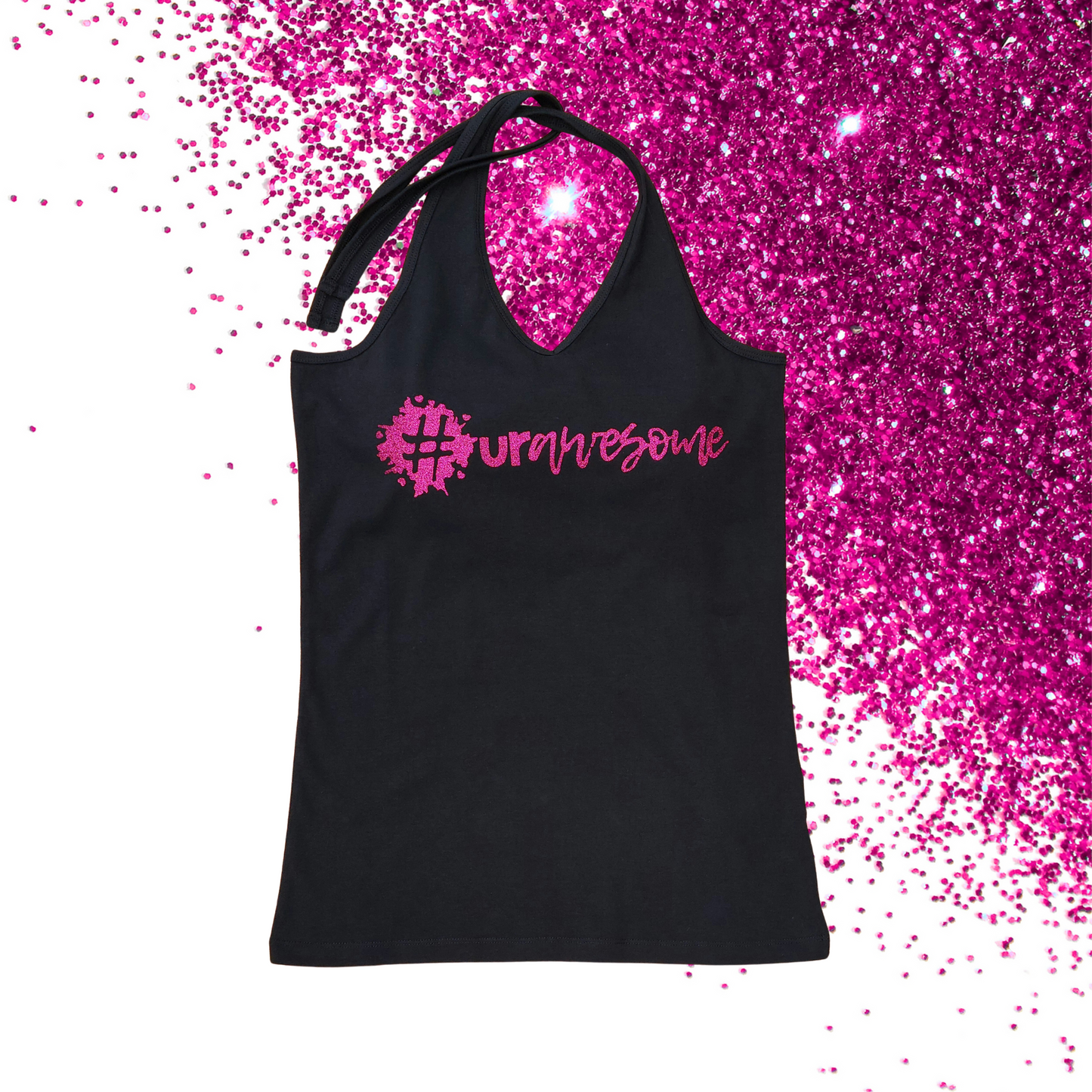 Large - Halterneck Top - #urawesome - Glitter: hot pink