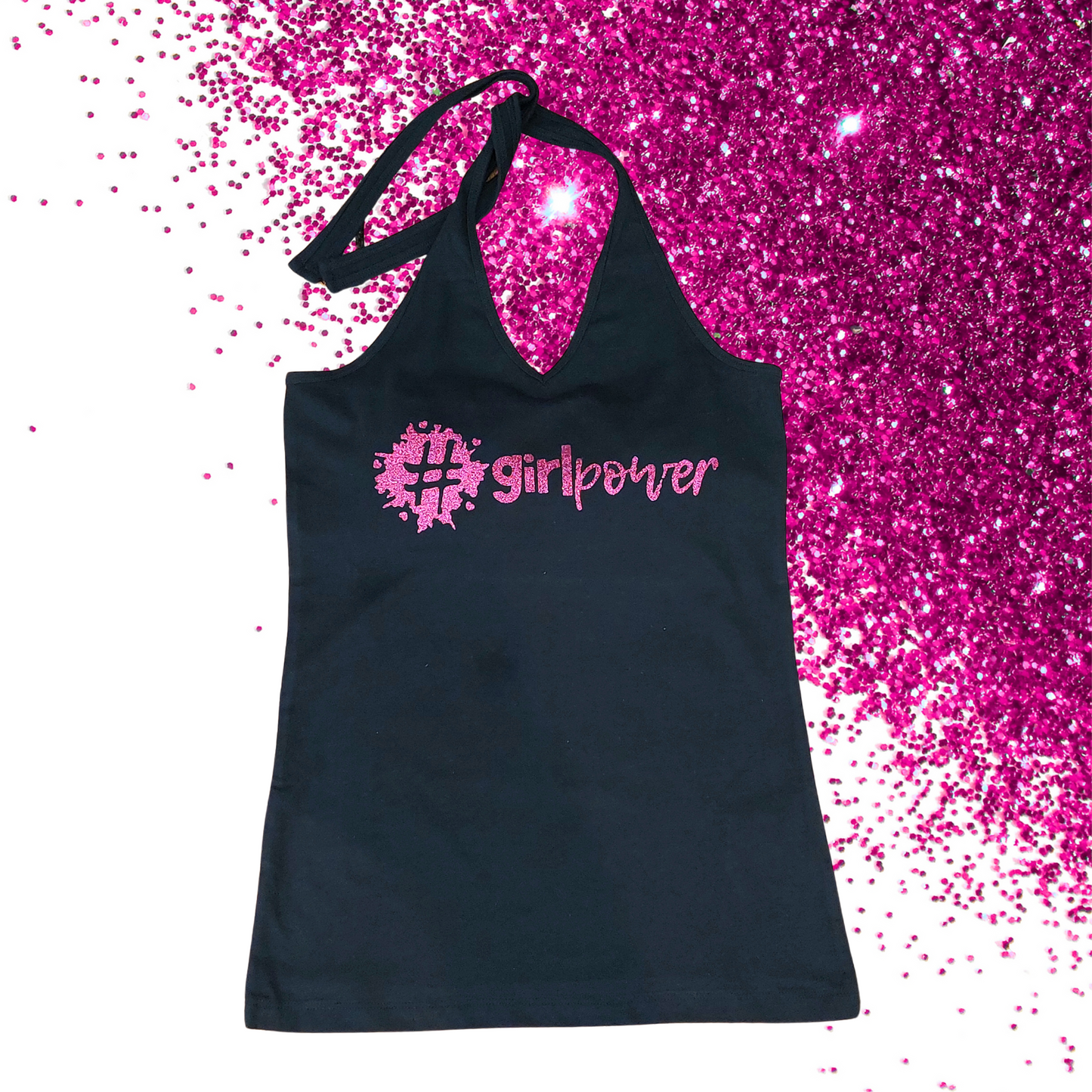 Small - Halterneck Top - #girlpower - Glimmer: hot pink