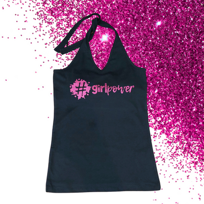 Small - Halterneck Top - #girlpower - Glimmer: hot pink