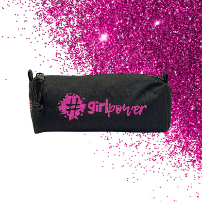 Pencil case - #girlpower - Glitter: hot pink