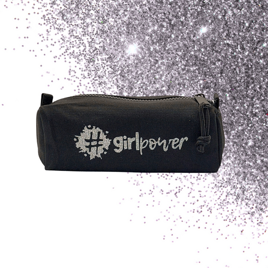 Pencil case - #girlpower - Glitter: silver