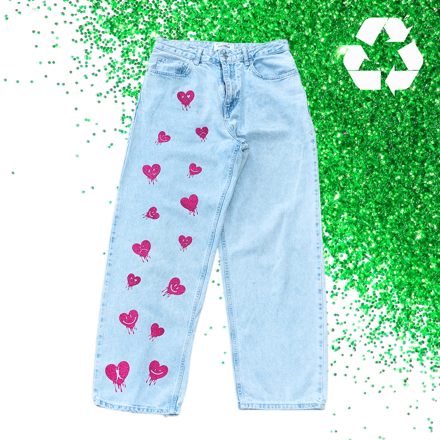 EUR 40 - Jeans - Drippy Hearts - Glimmer: hot pink