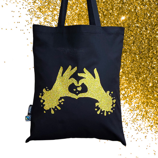 Shopping bag - Heart hands - Glimmer: guld