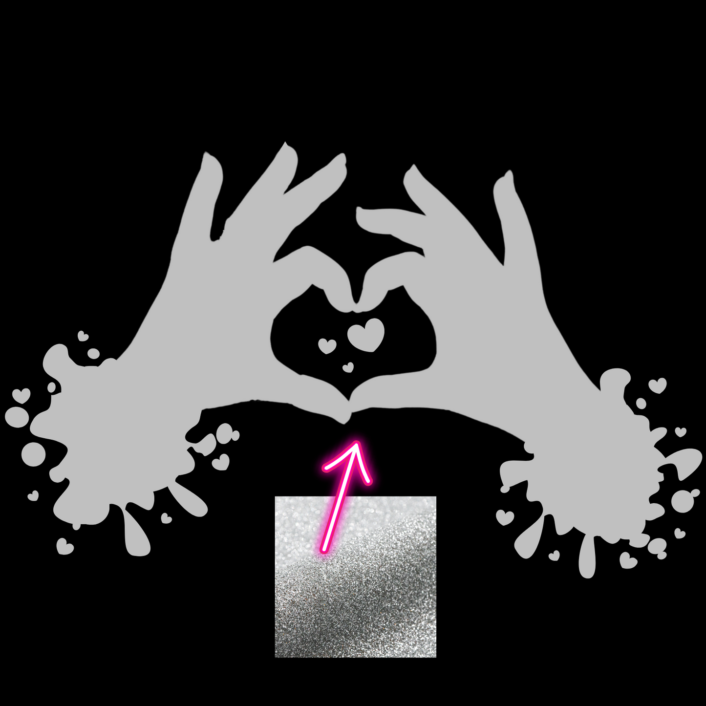 Medium - Baby Tee - Heart hands - Glitter: silver