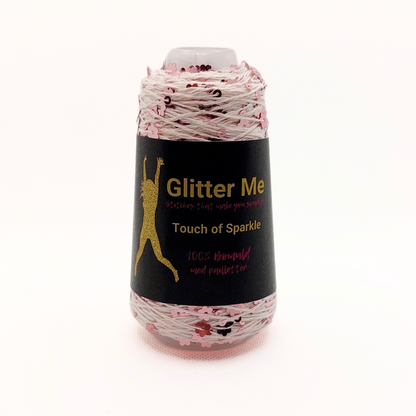 Garn - 50g - Touch of Sparkle - Lyserød med pink blomster pailletter