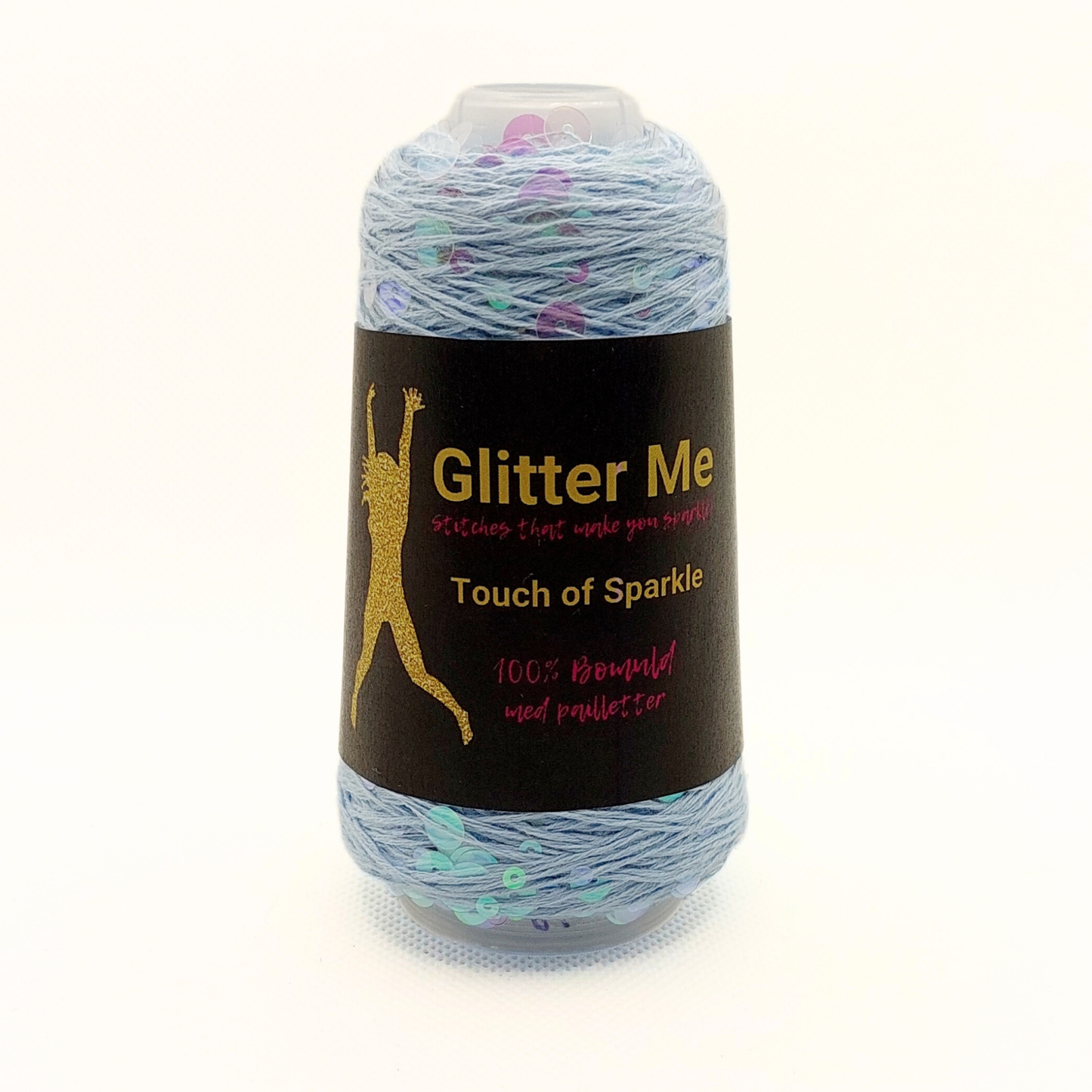 Garn - 50g - Touch of Sparkle - Lyseblå med irridescent, transparente pailletter