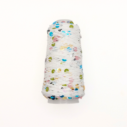 Garn - 50g - Touch of Sparkle - Hvid med multifarvede pailletter