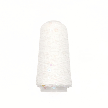 Garn - 50g - Touch of Sparkle - Hvid med irridescent, transparente pailletter