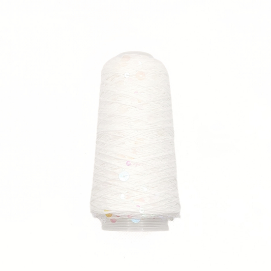 Garn - 50g - Touch of Sparkle - Hvid med irridescent, transparente pailletter